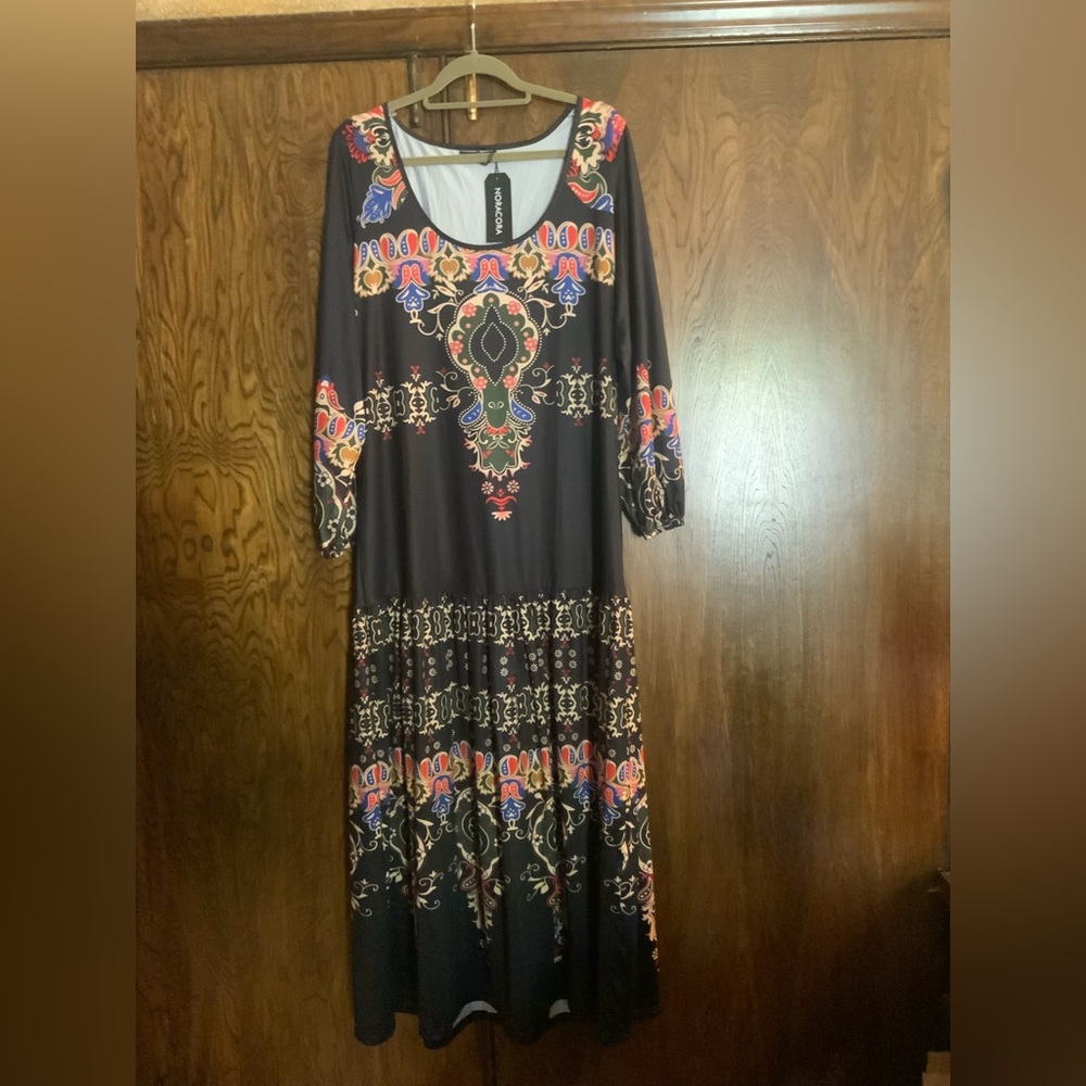 Women's Black Maxi Dress with Colorful Paisley Motif